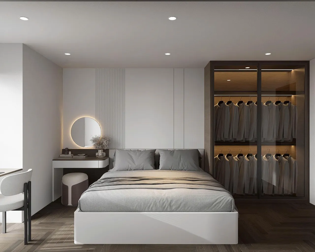 Căn 2PN Hiện đại — Lumière Evergreen toà A2 — phòng ngủ master, thiết kế 3d