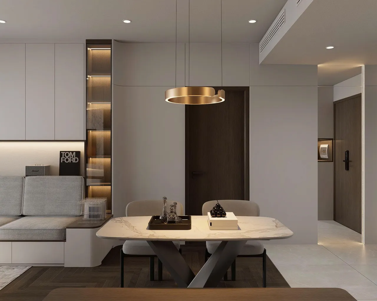 Căn 2PN Hiện đại — Lumière Evergreen toà A2 — bếp – phòng ăn, thiết kế 3d