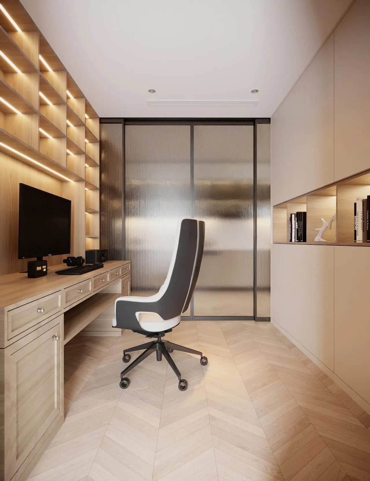 Căn 3PN Hiện đại — Lumière Evergreen toà A2 — phòng làm việc – đa năng, thiết kế 3d
