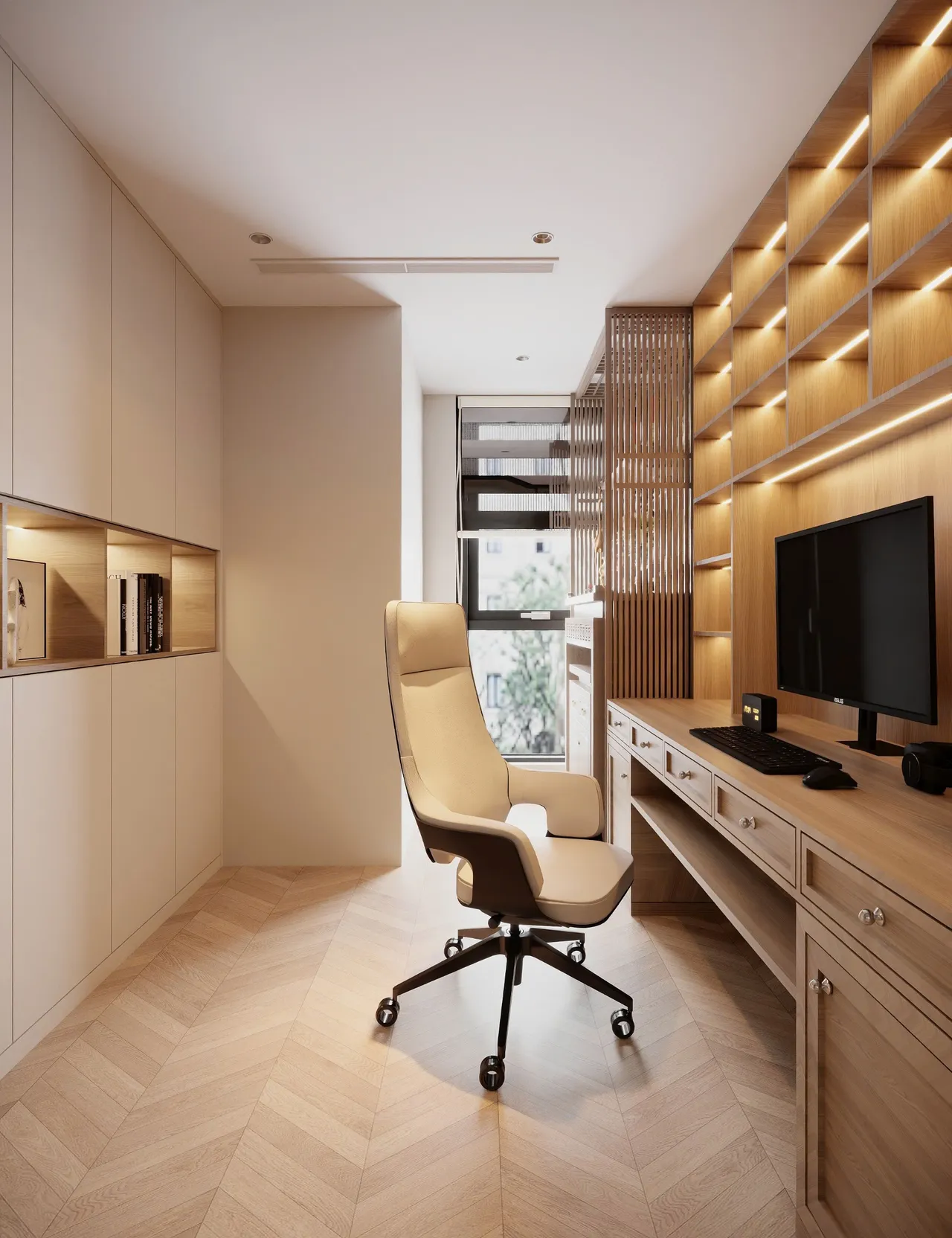 Căn 3PN Hiện đại — Lumière Evergreen toà A2 — phòng làm việc – đa năng, thiết kế 3d