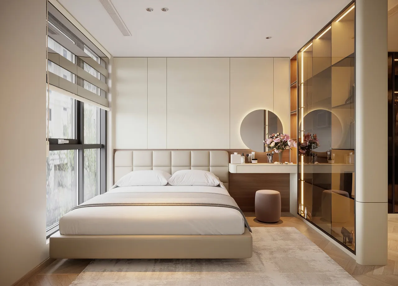 Căn 3PN Hiện đại — Lumière Evergreen toà A2 — phòng ngủ master, thiết kế 3d