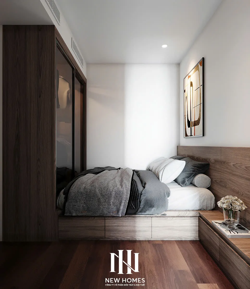 Căn 2PN Hiện đại — Lumière Evergreen toà A3 — phòng ngủ 2, thiết kế 3d