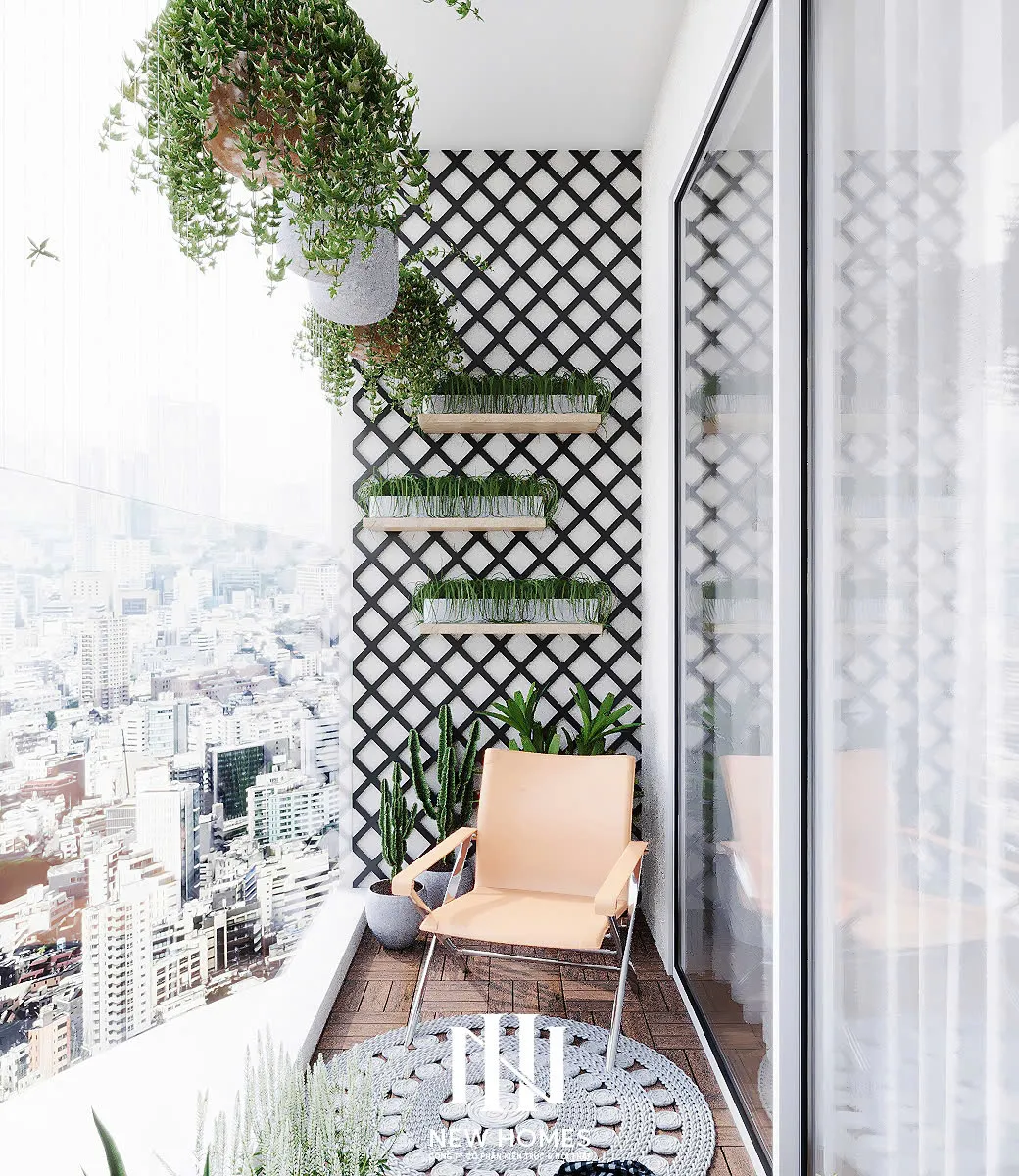 Căn 2PN Hiện đại — Lumière Evergreen toà A3 — ban công – lô gia, thiết kế 3d