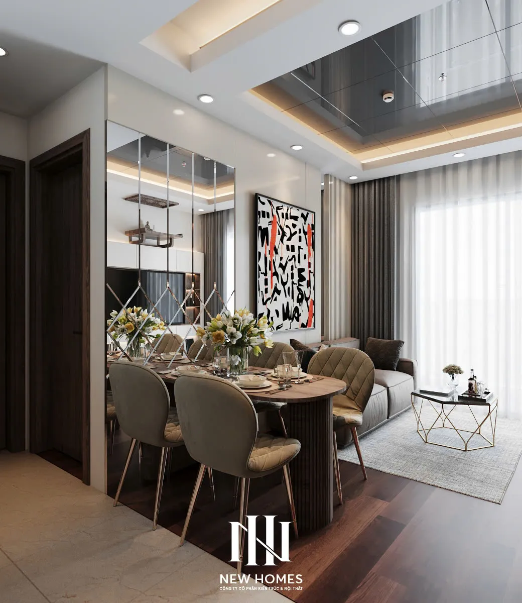 Căn 2PN Hiện đại — Lumière Evergreen toà A3 — bếp – phòng ăn, thiết kế 3d