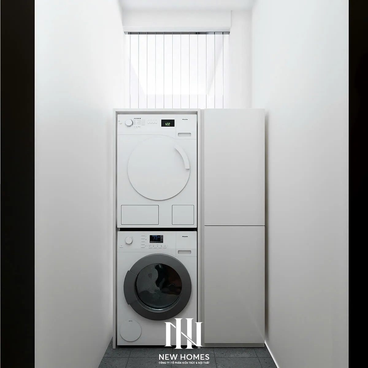 Căn 2PN Hiện đại — Lumière Evergreen toà A3 — ban công – lô gia, thiết kế 3d