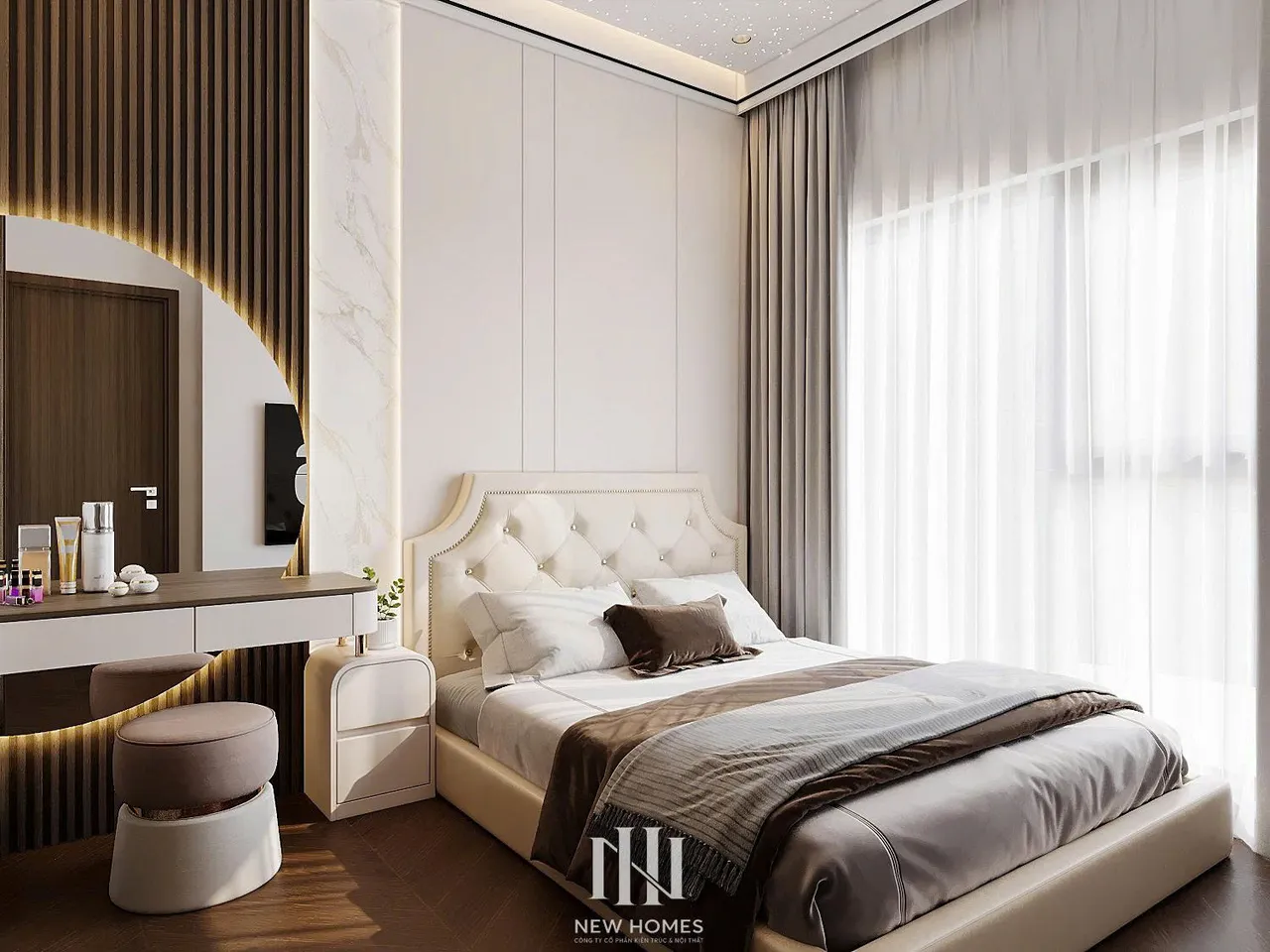 Căn 2PN Hiện đại — Lumière Evergreen toà A3 — phòng ngủ master, thiết kế 3d