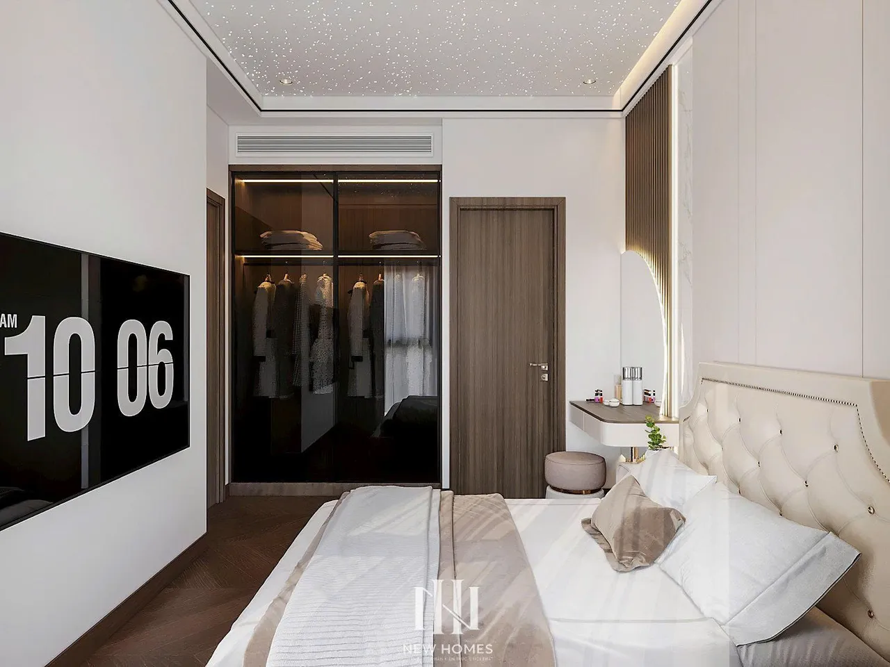 Căn 2PN Hiện đại — Lumière Evergreen toà A3 — phòng ngủ master, thiết kế 3d