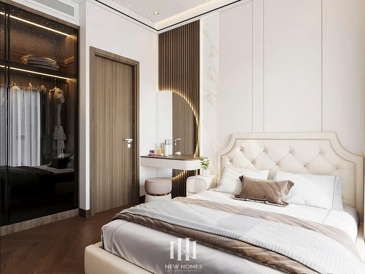 Căn 2PN Hiện đại — Lumière Evergreen toà A3 — phòng ngủ master, thiết kế 3d