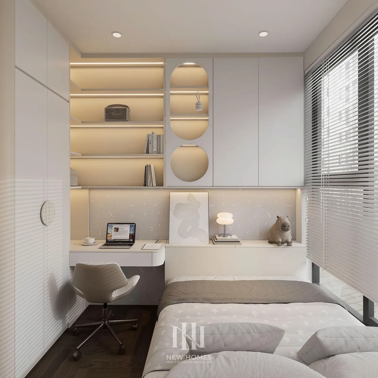 Căn 3PN Hiện đại — Lumière Evergreen toà A3 — phòng ngủ 2, thiết kế 3d