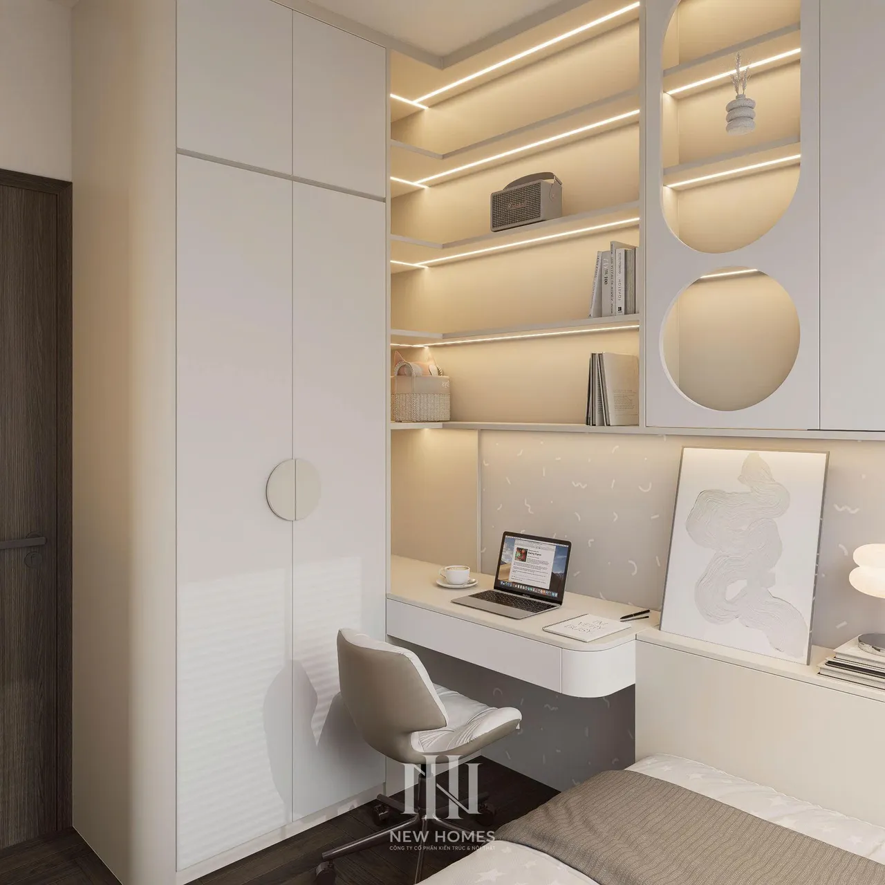 Căn 3PN Hiện đại — Lumière Evergreen toà A3 — phòng ngủ 2, thiết kế 3d