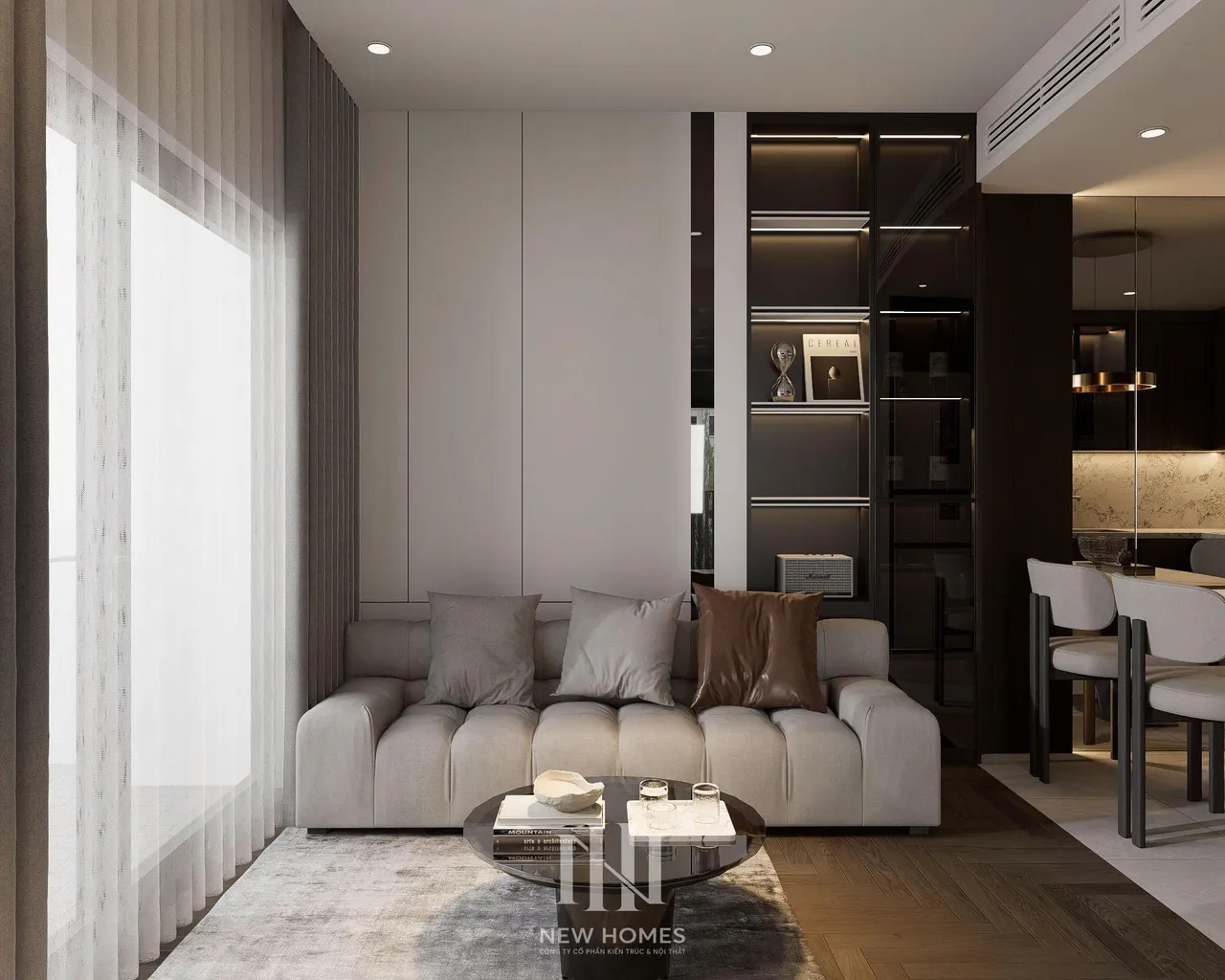 Căn 3PN Hiện đại — Lumière Evergreen toà A3 — phòng khách, thiết kế 3d