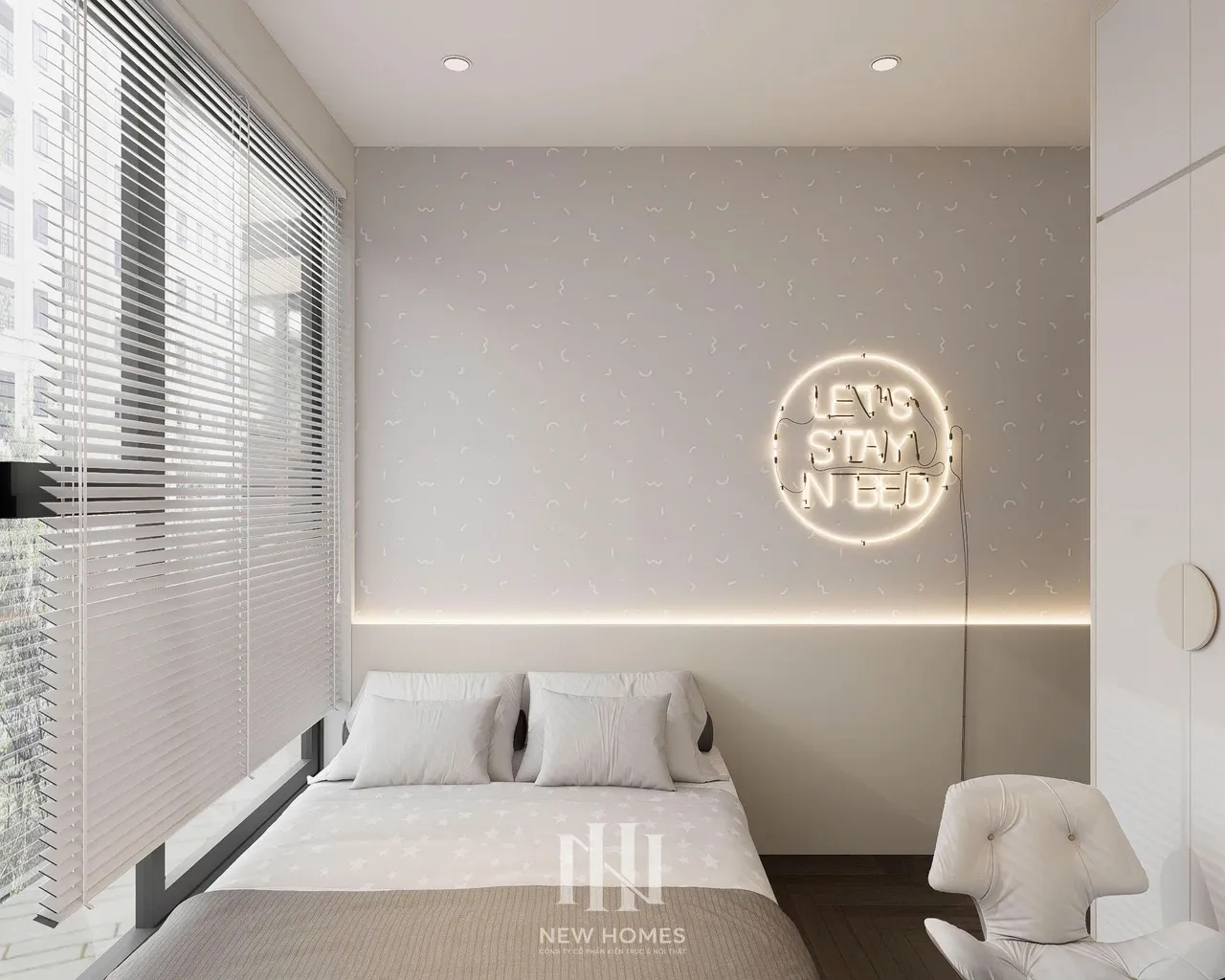 Căn 3PN Hiện đại — Lumière Evergreen toà A3 — phòng ngủ 2, thiết kế 3d