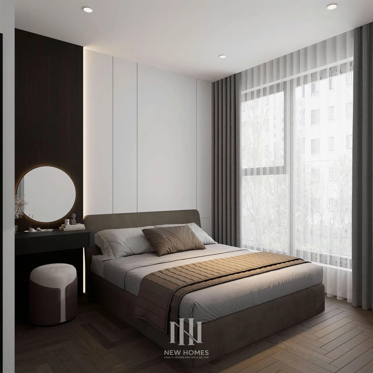 Căn 3PN Hiện đại — Lumière Evergreen toà A3 — phòng ngủ master, thiết kế 3d
