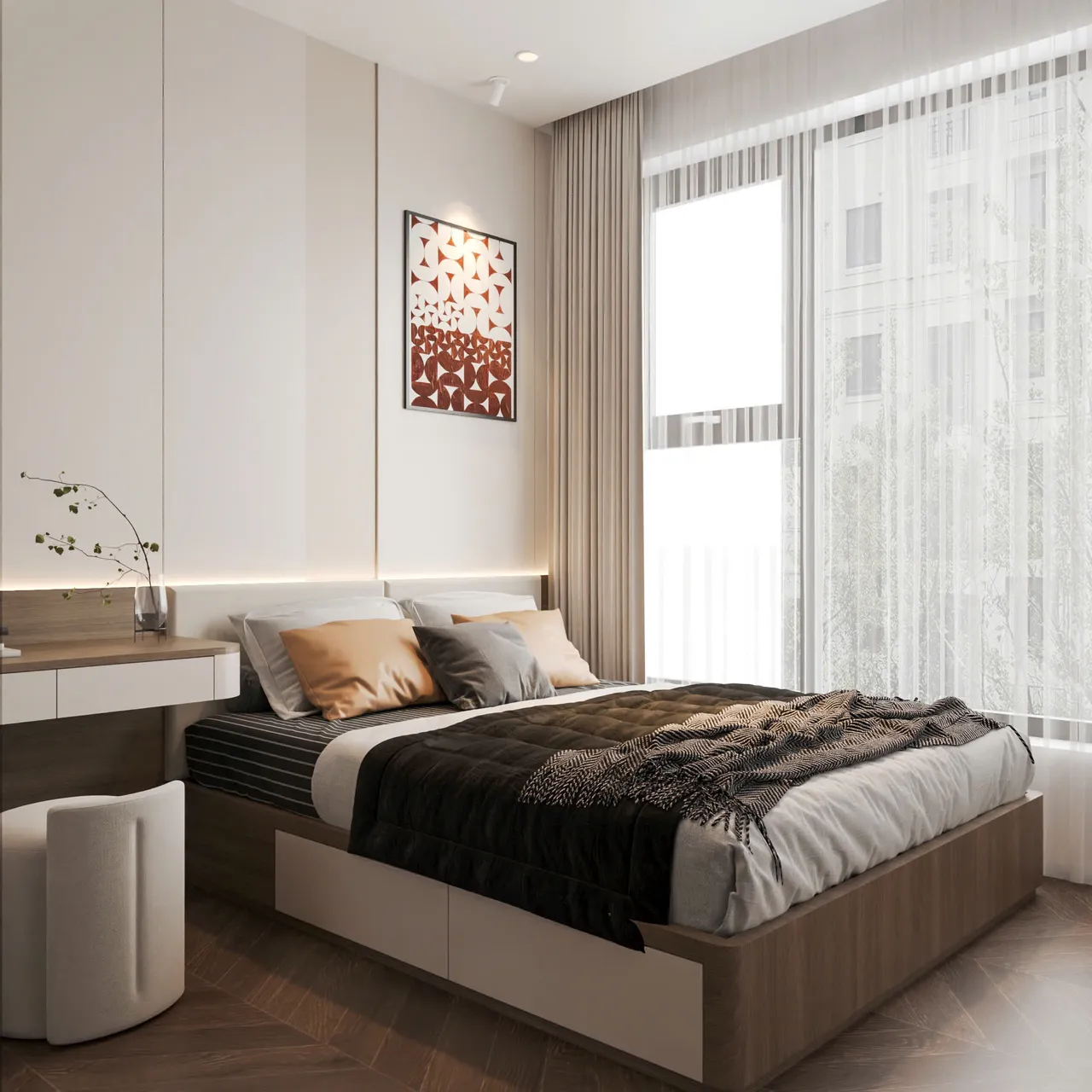 Căn 2PN+ Hiện đại — Lumière Evergreen toà A3 — phòng ngủ 3, thiết kế 3d