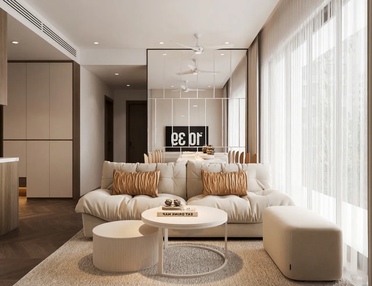 Căn 2PN+ Hiện đại — Lumière Evergreen toà A3 — phòng khách, thiết kế 3d