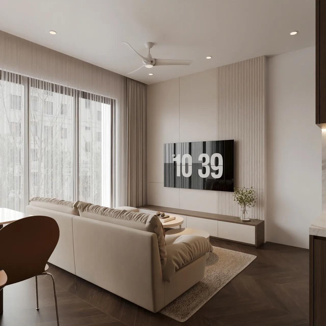 Căn 2PN+ Hiện đại — Lumière Evergreen toà A3 — phòng khách, thiết kế 3d