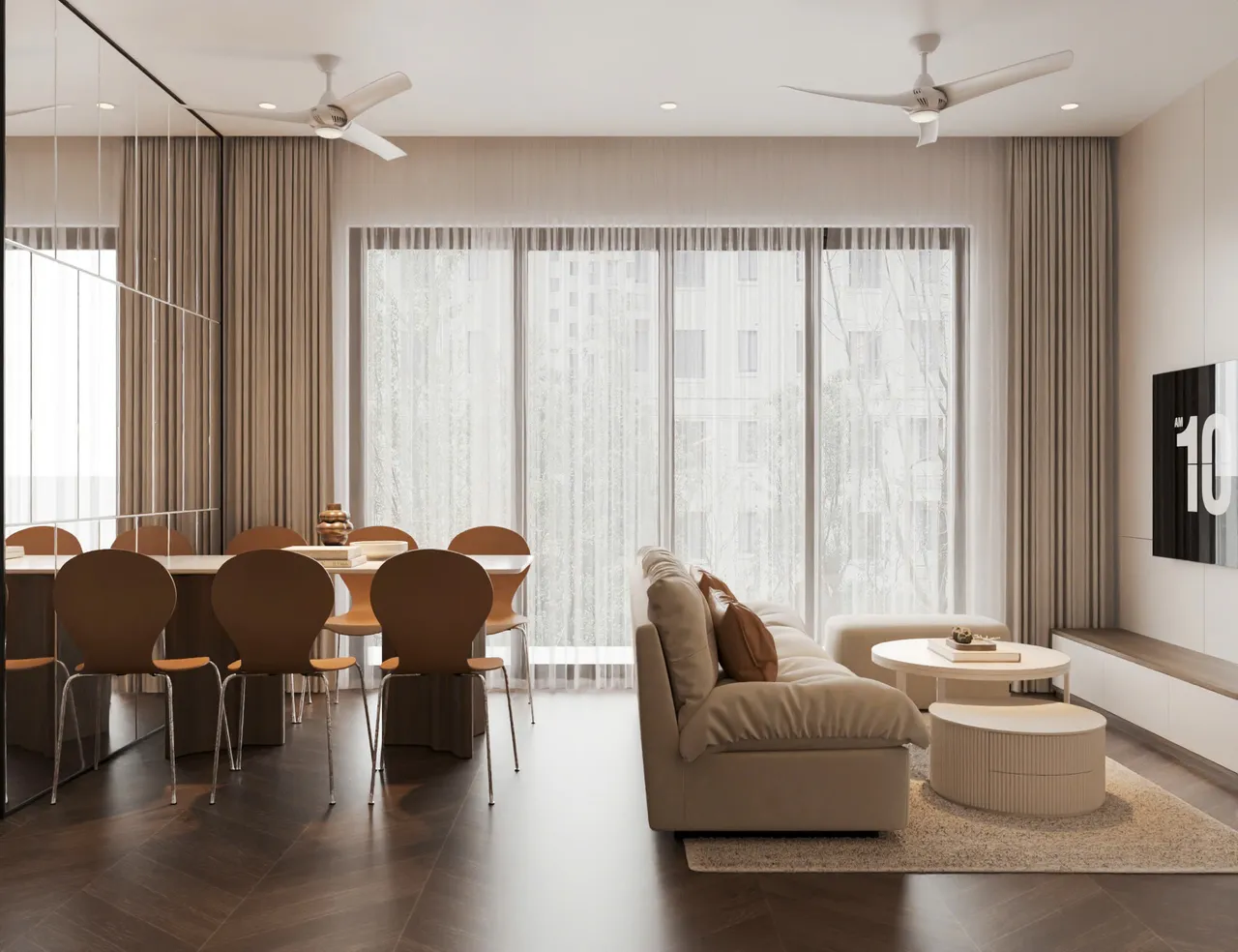 Căn 2PN+ Hiện đại — Lumière Evergreen toà A3 — phòng khách, thiết kế 3d