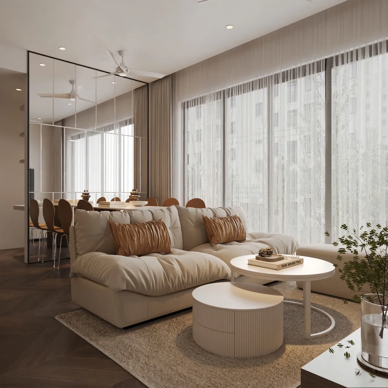 Căn 2PN+ Hiện đại — Lumière Evergreen toà A3 — phòng khách, thiết kế 3d