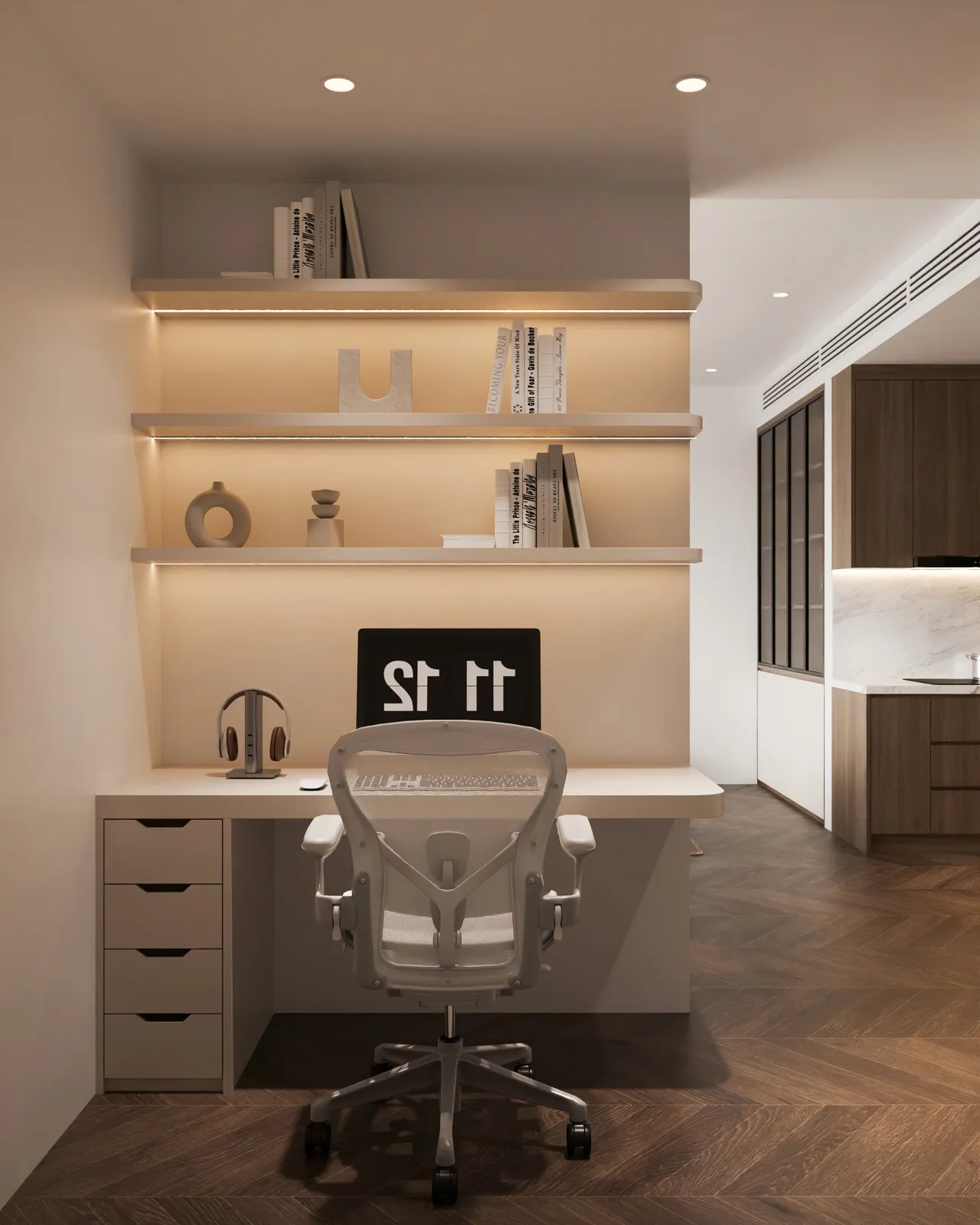 Căn 2PN+ Hiện đại — Lumière Evergreen toà A3 — phòng làm việc – đa năng, thiết kế 3d