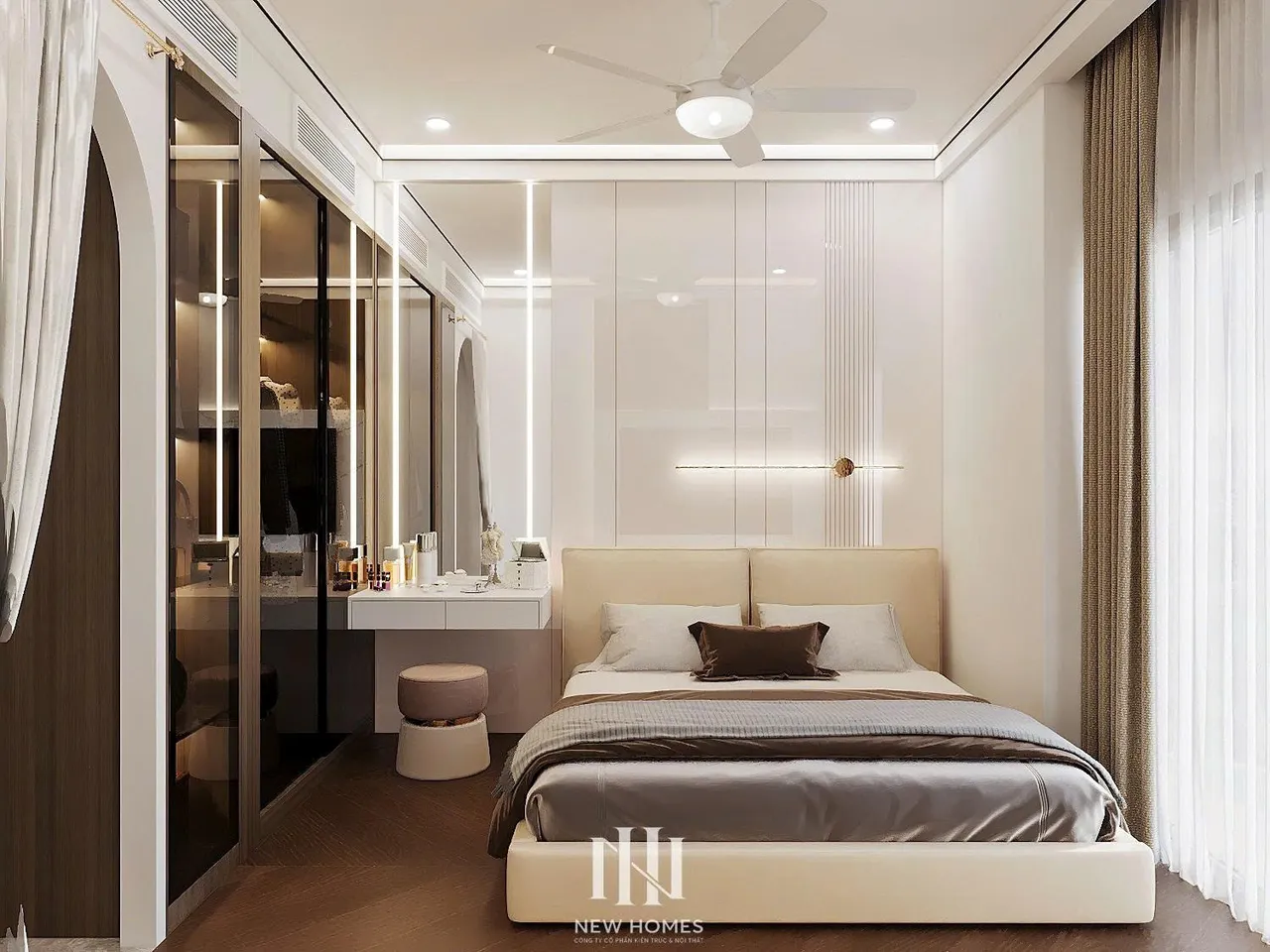 Căn 1PN Hiện đại — Lumière Evergreen toà A3 — phòng ngủ master, thiết kế 3d