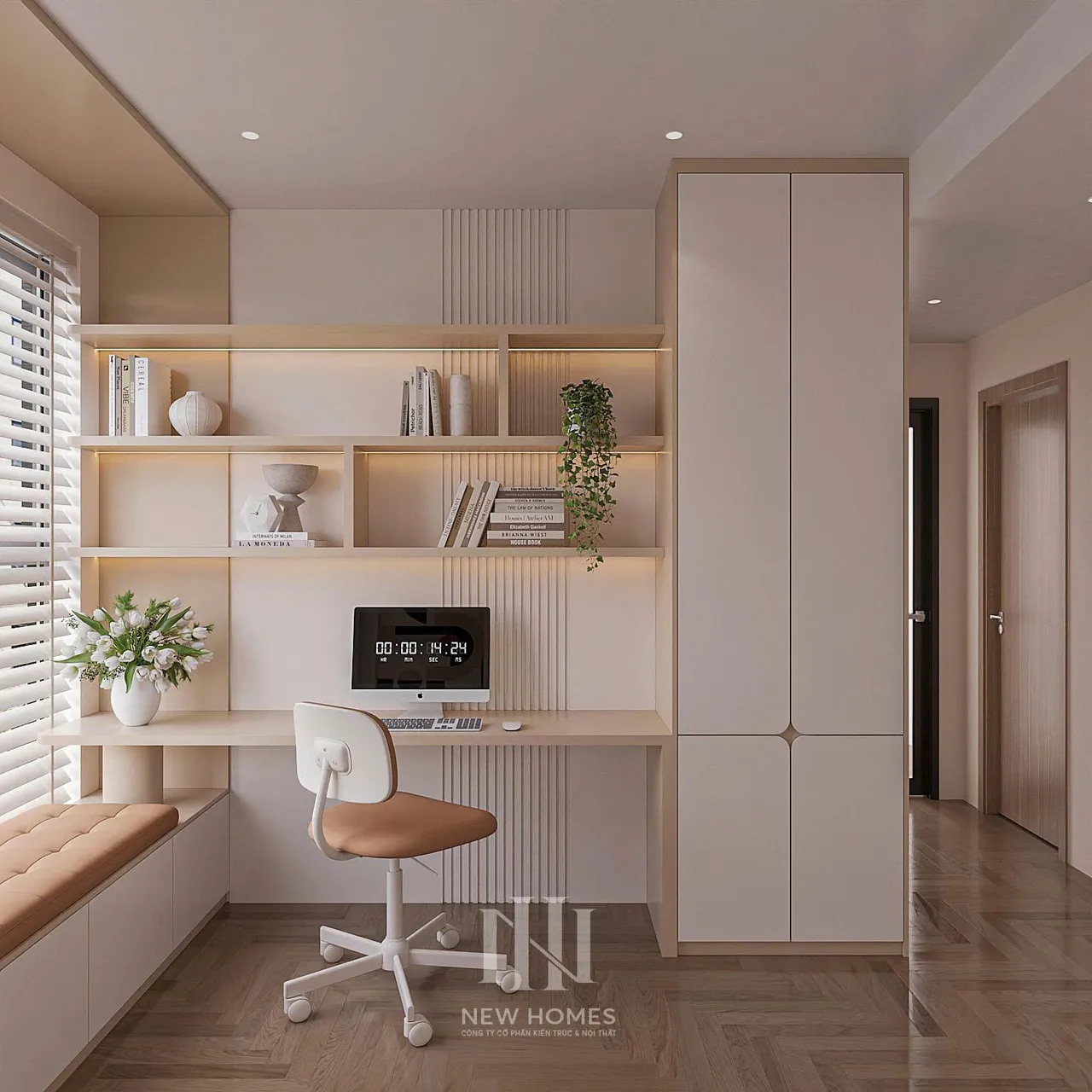 Căn 2PN Hiện đại — Lumière Evergreen toà A3 — phòng làm việc – đa năng, thiết kế 3d