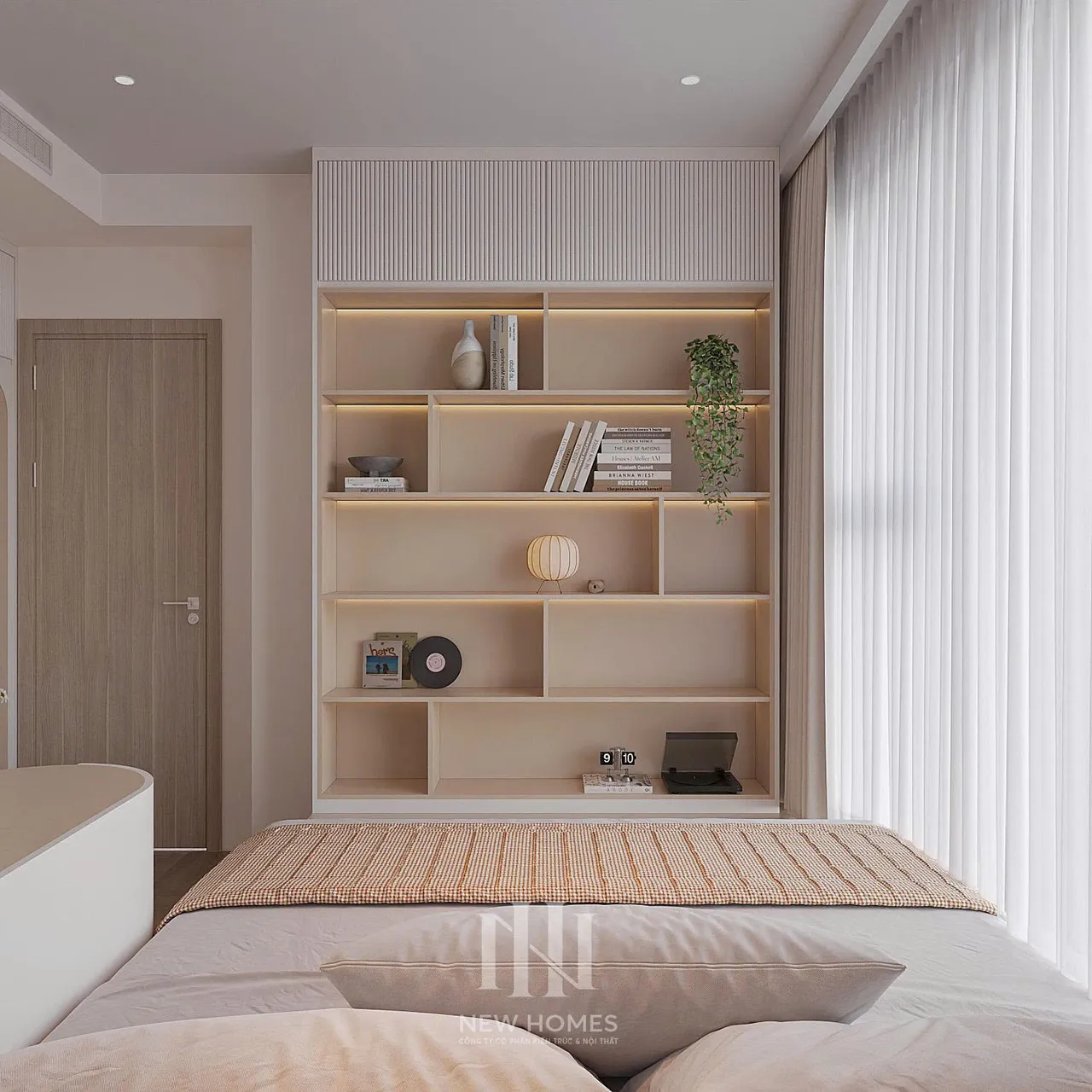Căn 2PN Hiện đại — Lumière Evergreen toà A3 — phòng ngủ master, thiết kế 3d