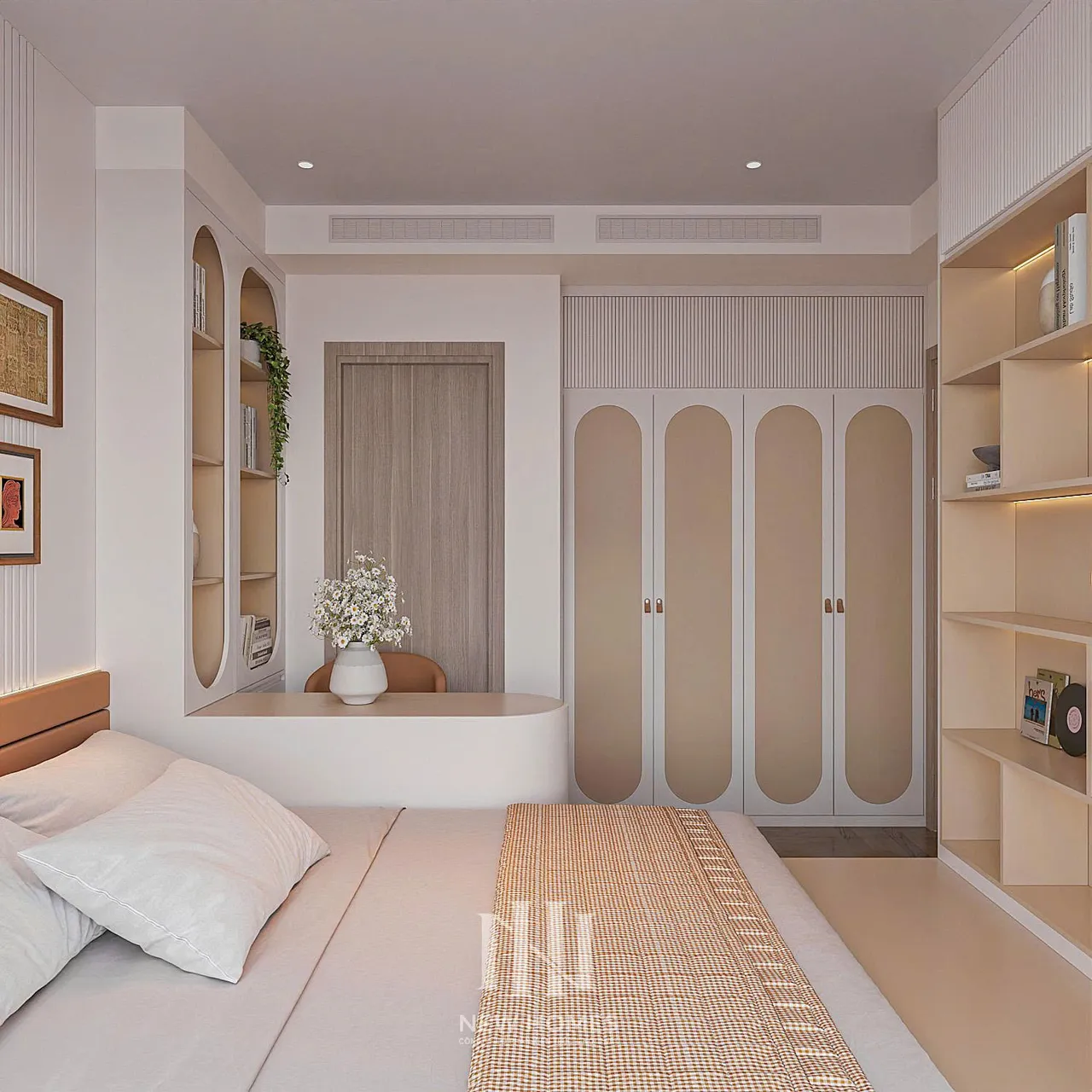Căn 2PN Hiện đại — Lumière Evergreen toà A3 — phòng ngủ master, thiết kế 3d