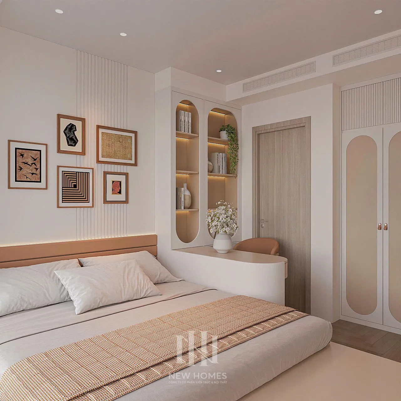 Căn 2PN Hiện đại — Lumière Evergreen toà A3 — phòng ngủ master, thiết kế 3d
