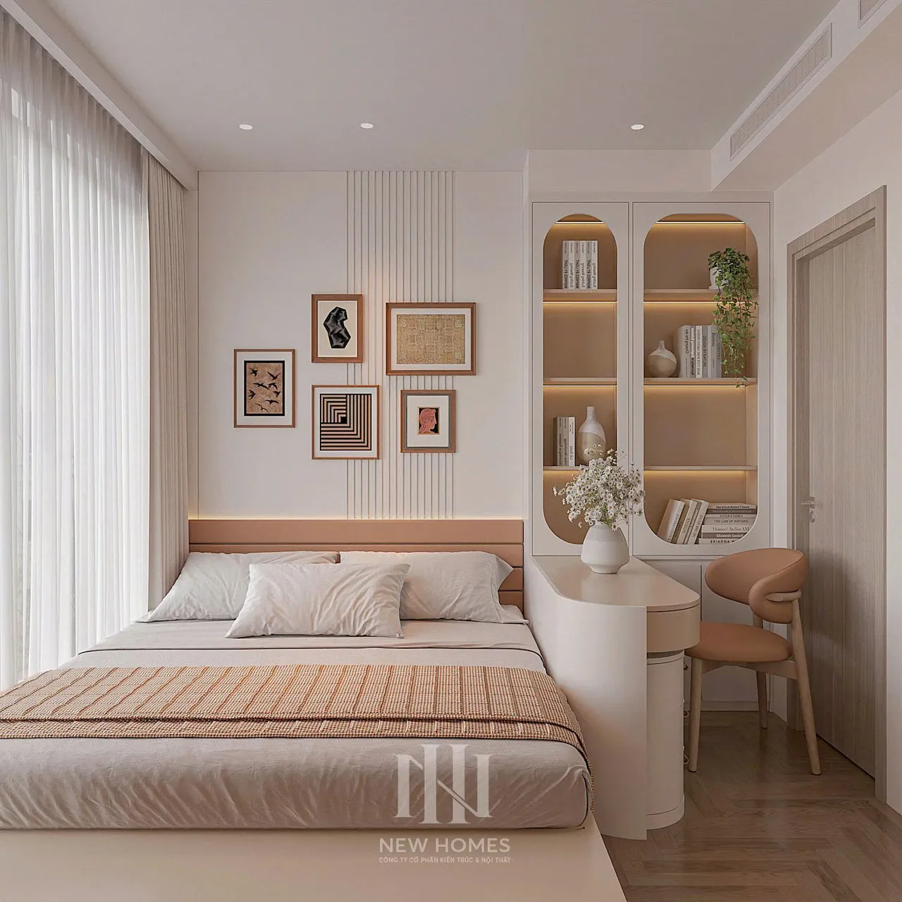 Căn 2PN Hiện đại — Lumière Evergreen toà A3 — phòng ngủ master, thiết kế 3d