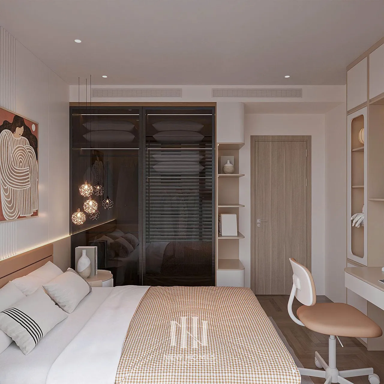 Căn 2PN Hiện đại — Lumière Evergreen toà A3 — phòng ngủ 2, thiết kế 3d