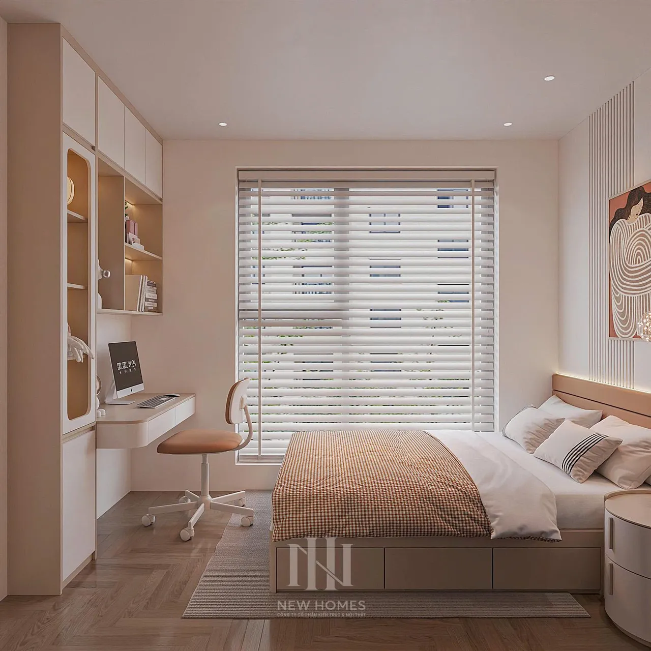 Căn 2PN Hiện đại — Lumière Evergreen toà A3 — phòng ngủ 2, thiết kế 3d