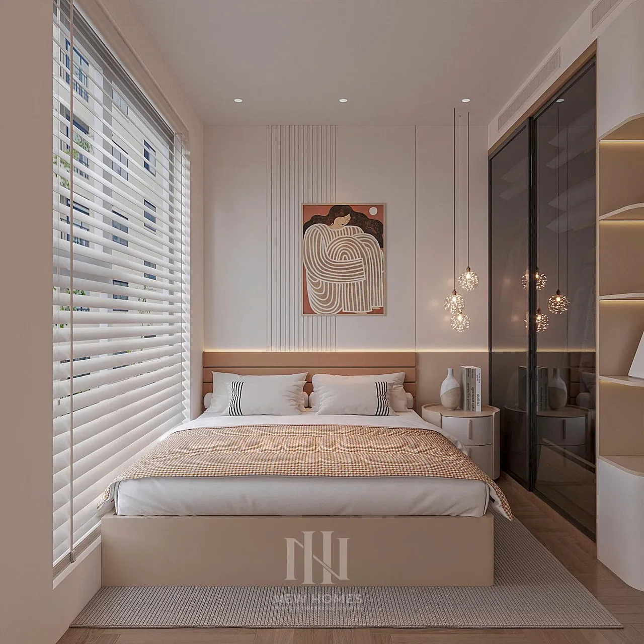 Căn 2PN Hiện đại — Lumière Evergreen toà A3 — phòng ngủ 2, thiết kế 3d