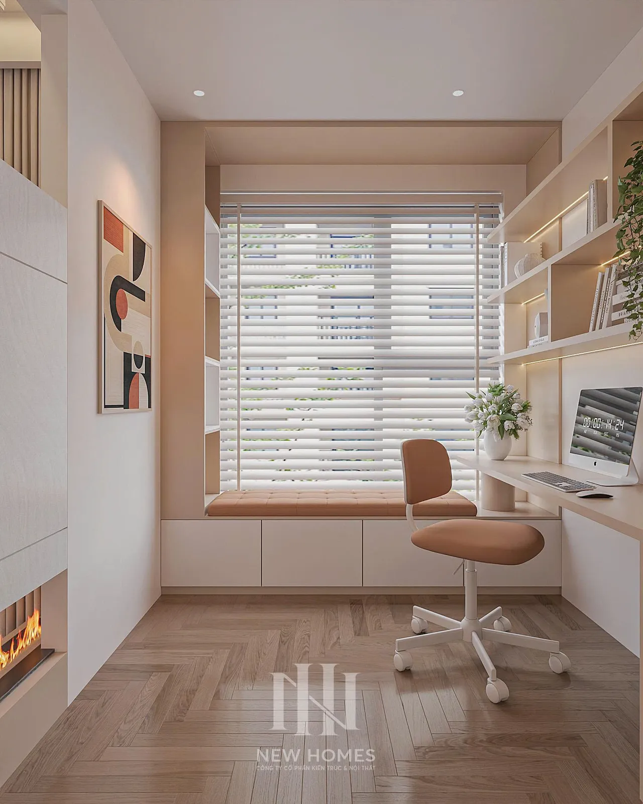 Căn 2PN Hiện đại — Lumière Evergreen toà A3 — phòng làm việc – đa năng, thiết kế 3d