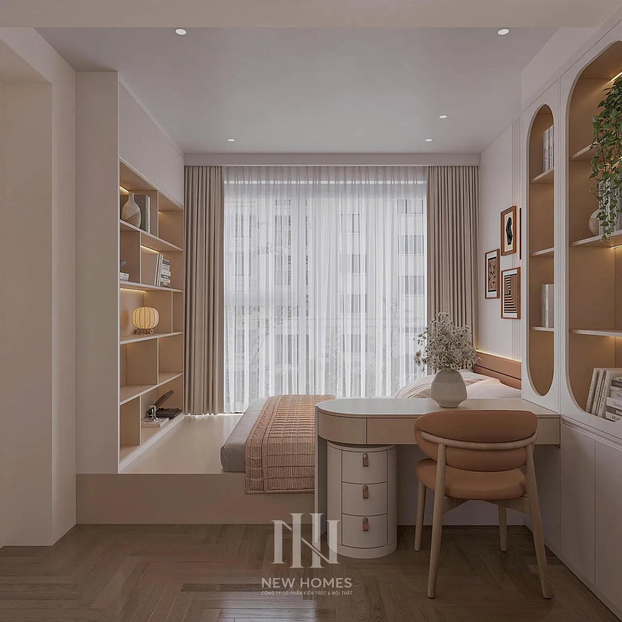Căn 2PN Hiện đại — Lumière Evergreen toà A3 — phòng ngủ master, thiết kế 3d
