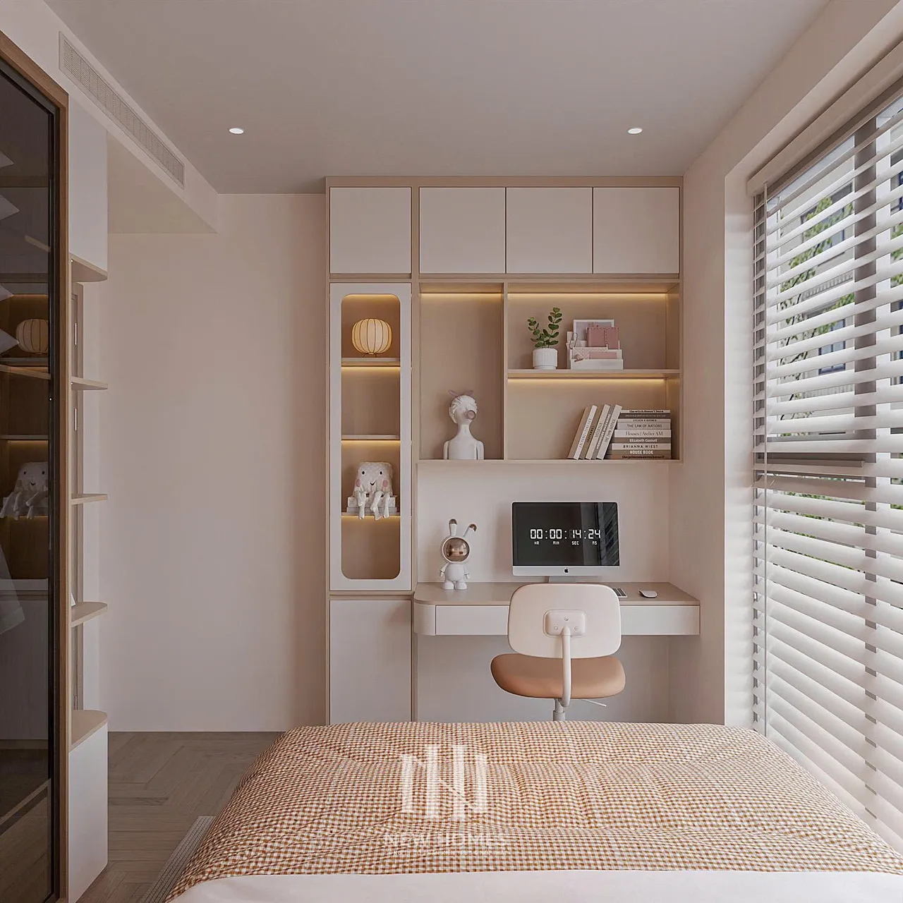 Căn 2PN Hiện đại — Lumière Evergreen toà A3 — phòng ngủ 2, thiết kế 3d