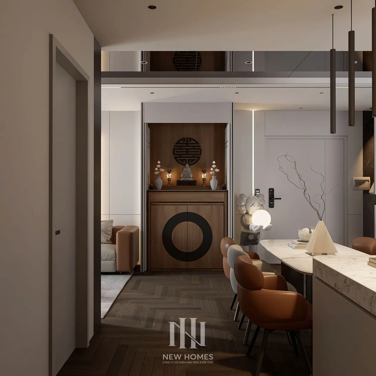 Căn 2PN Hiện đại — NC2 Cầu Bươu — sảnh – lối vào, thiết kế 3d