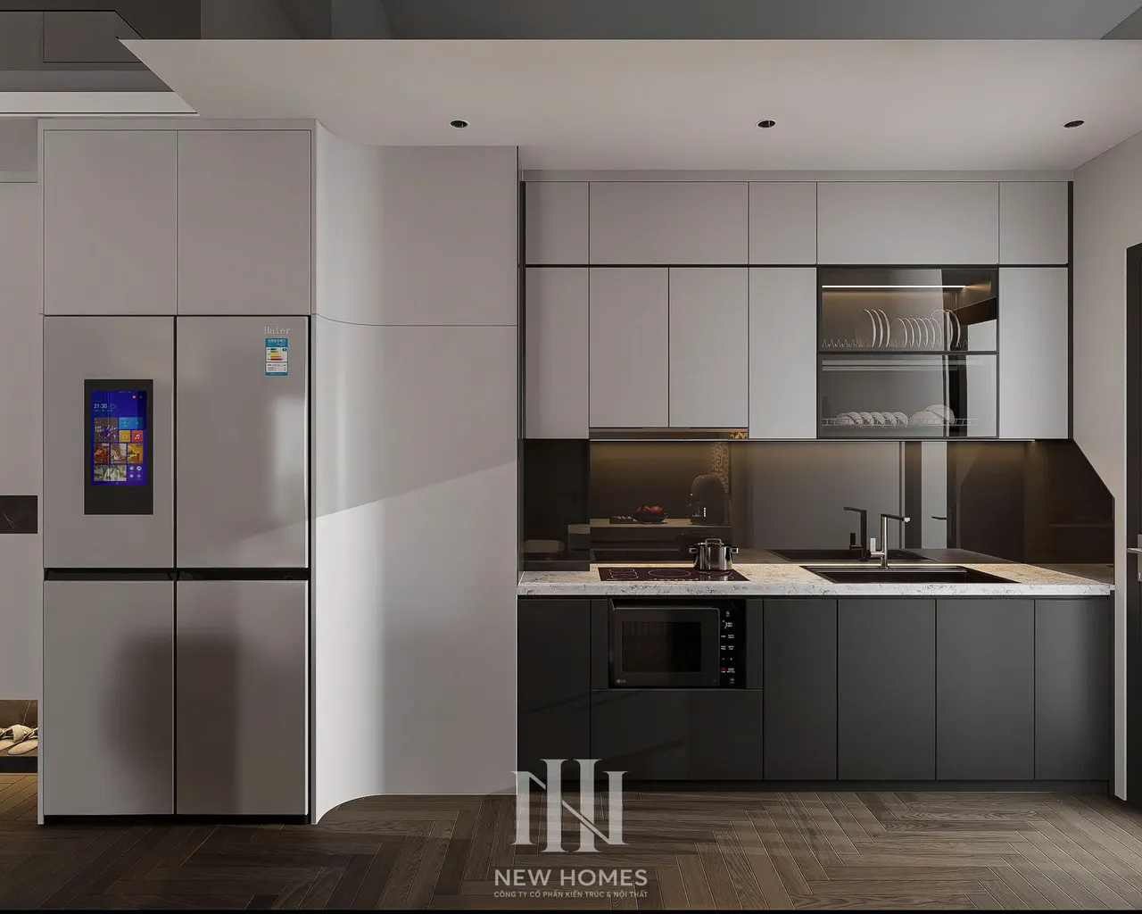 Căn 2PN Hiện đại — NC2 Cầu Bươu — bếp – phòng ăn, thiết kế 3d