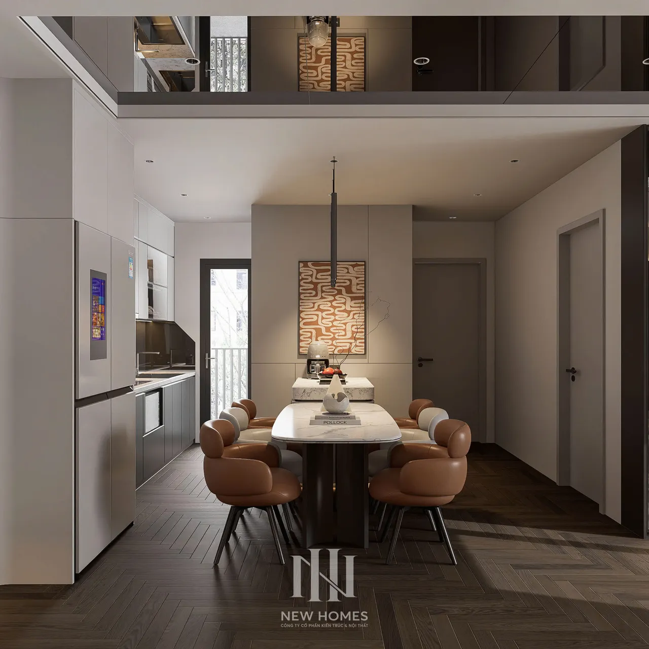 Căn 2PN Hiện đại — NC2 Cầu Bươu — bếp – phòng ăn, thiết kế 3d