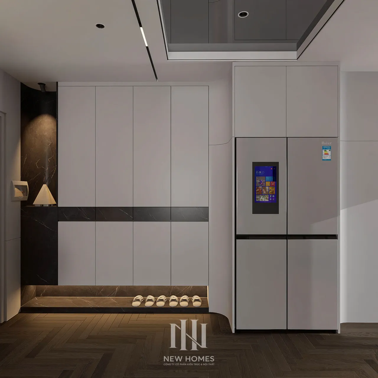 Căn 2PN Hiện đại — NC2 Cầu Bươu — sảnh – lối vào, thiết kế 3d