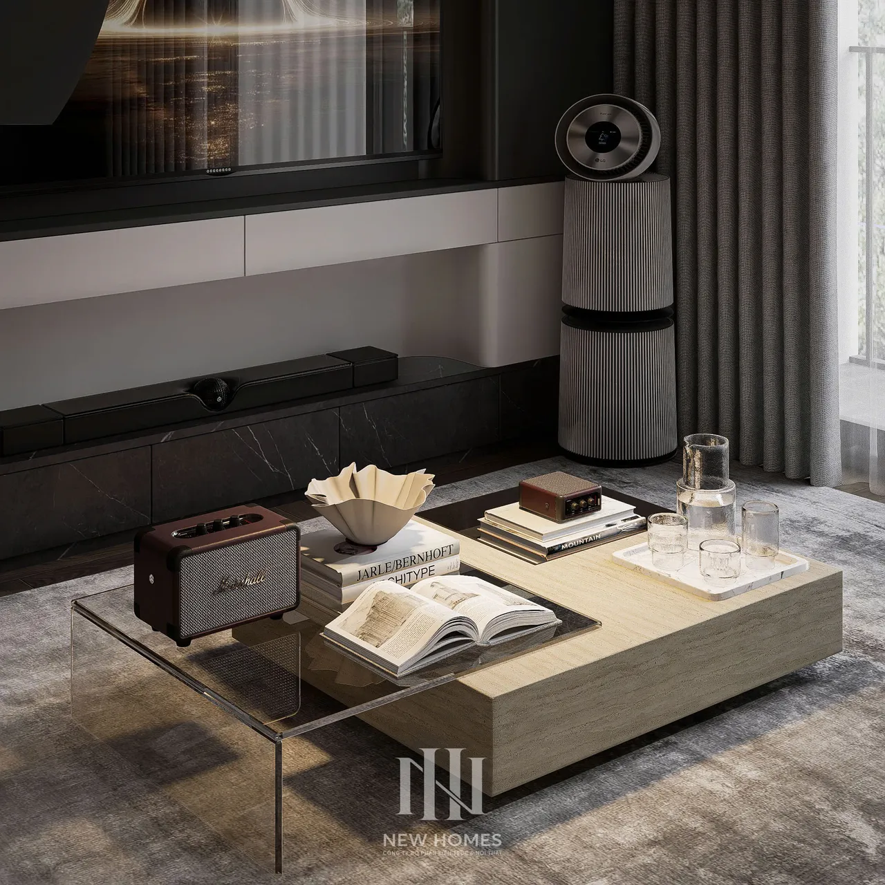 Căn 2PN Hiện đại — NC2 Cầu Bươu — phòng khách, thiết kế 3d
