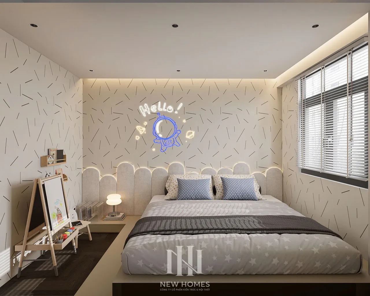 Căn 2PN Hiện đại — NC2 Cầu Bươu — phòng ngủ 2, thiết kế 3d