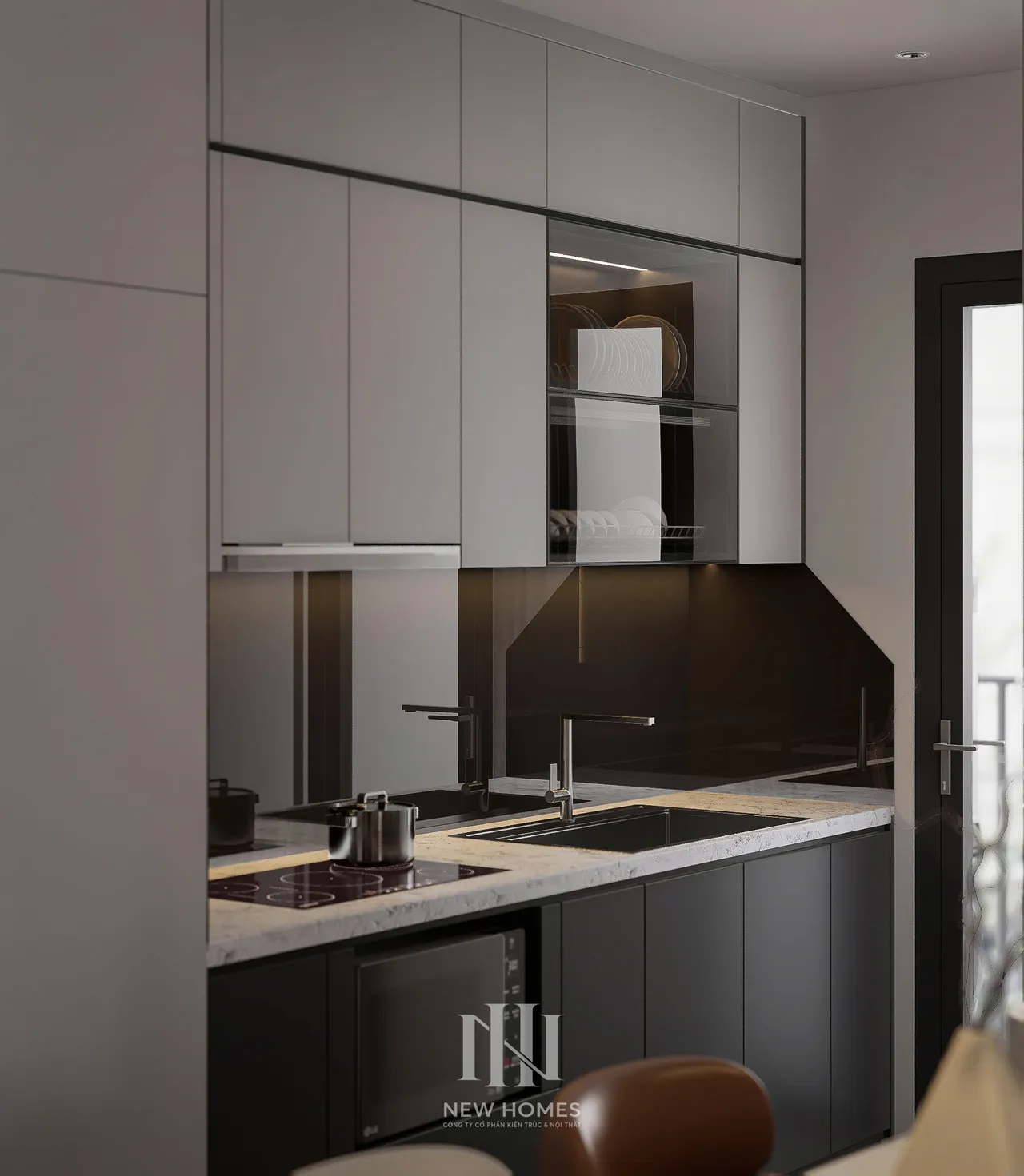 Căn 2PN Hiện đại — NC2 Cầu Bươu — bếp – phòng ăn, thiết kế 3d