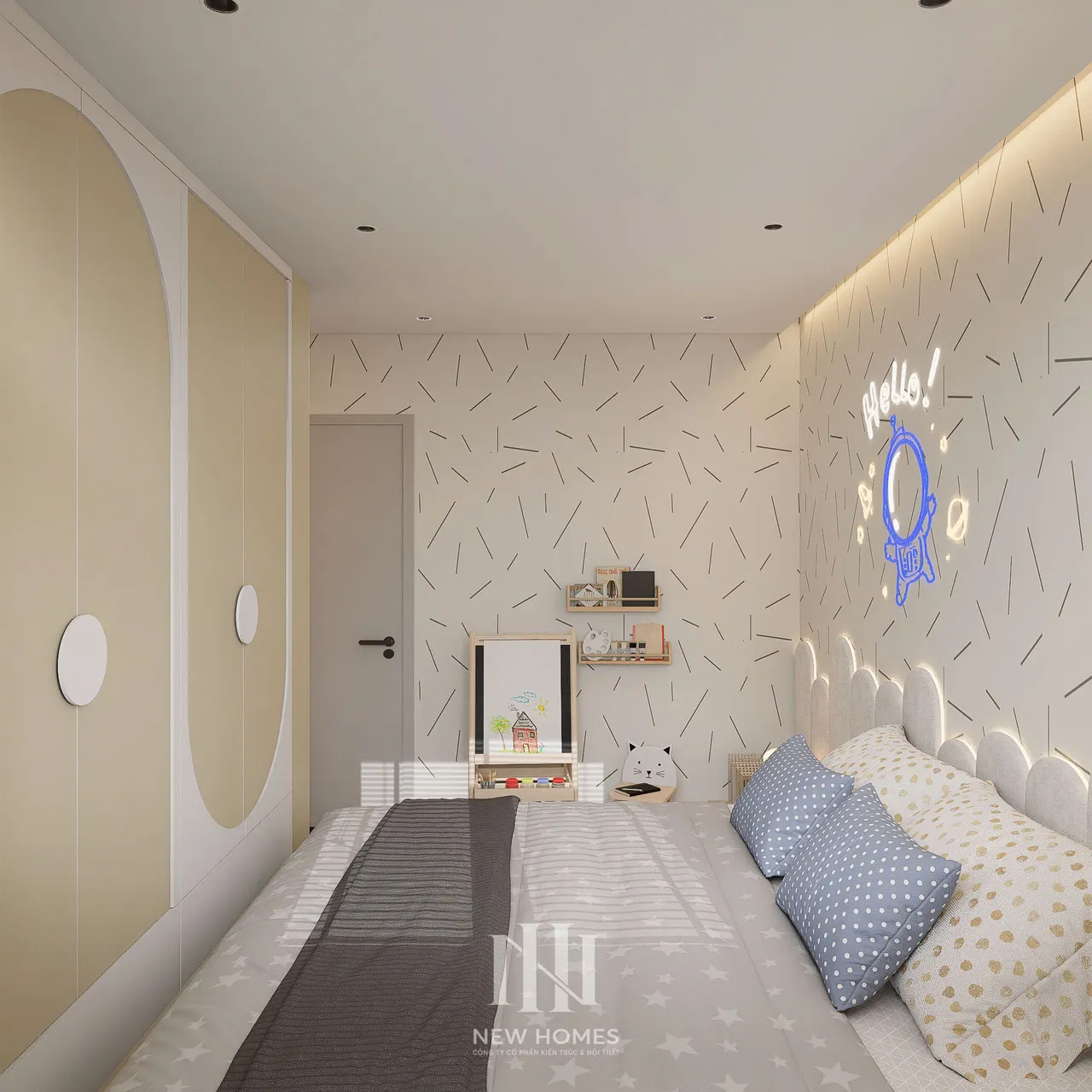 Căn 2PN Hiện đại — NC2 Cầu Bươu — phòng ngủ 2, thiết kế 3d