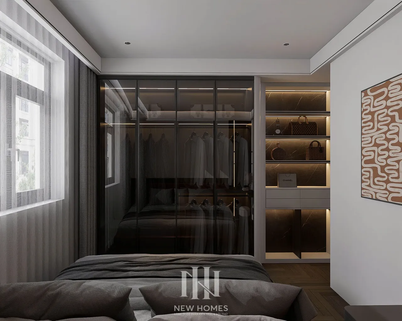 Căn 2PN Hiện đại — NC2 Cầu Bươu — phòng ngủ master, thiết kế 3d