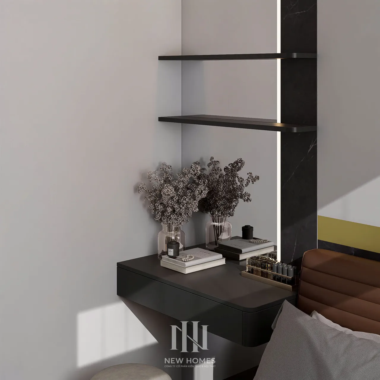 Căn 2PN Hiện đại — NC2 Cầu Bươu — phòng ngủ master, thiết kế 3d