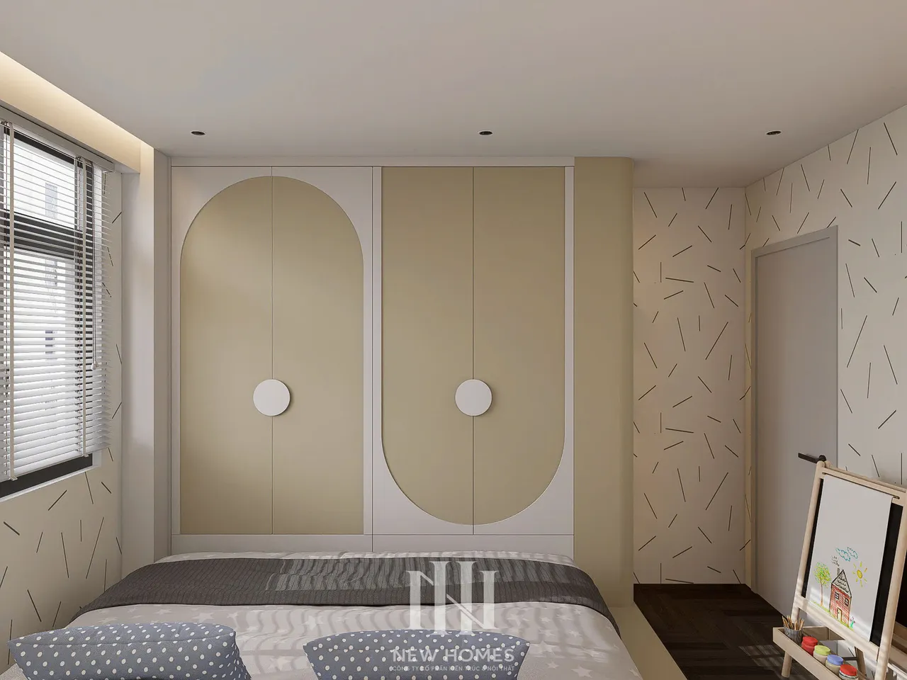 Căn 2PN Hiện đại — NC2 Cầu Bươu — phòng ngủ 2, thiết kế 3d