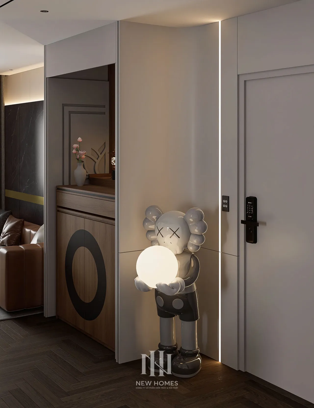 Căn 2PN Hiện đại — NC2 Cầu Bươu — sảnh – lối vào, thiết kế 3d