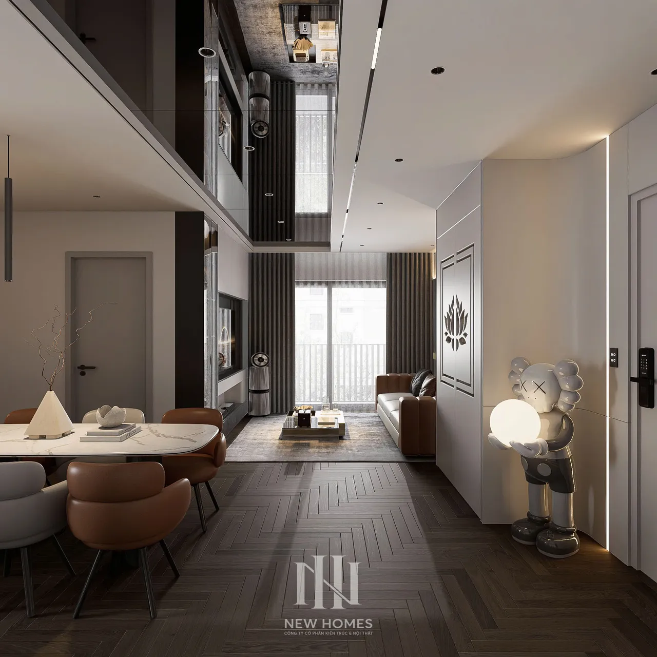 Căn 2PN Hiện đại — NC2 Cầu Bươu — sảnh – lối vào, thiết kế 3d