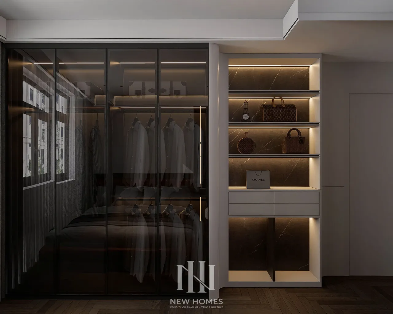 Căn 2PN Hiện đại — NC2 Cầu Bươu — phòng ngủ master, thiết kế 3d