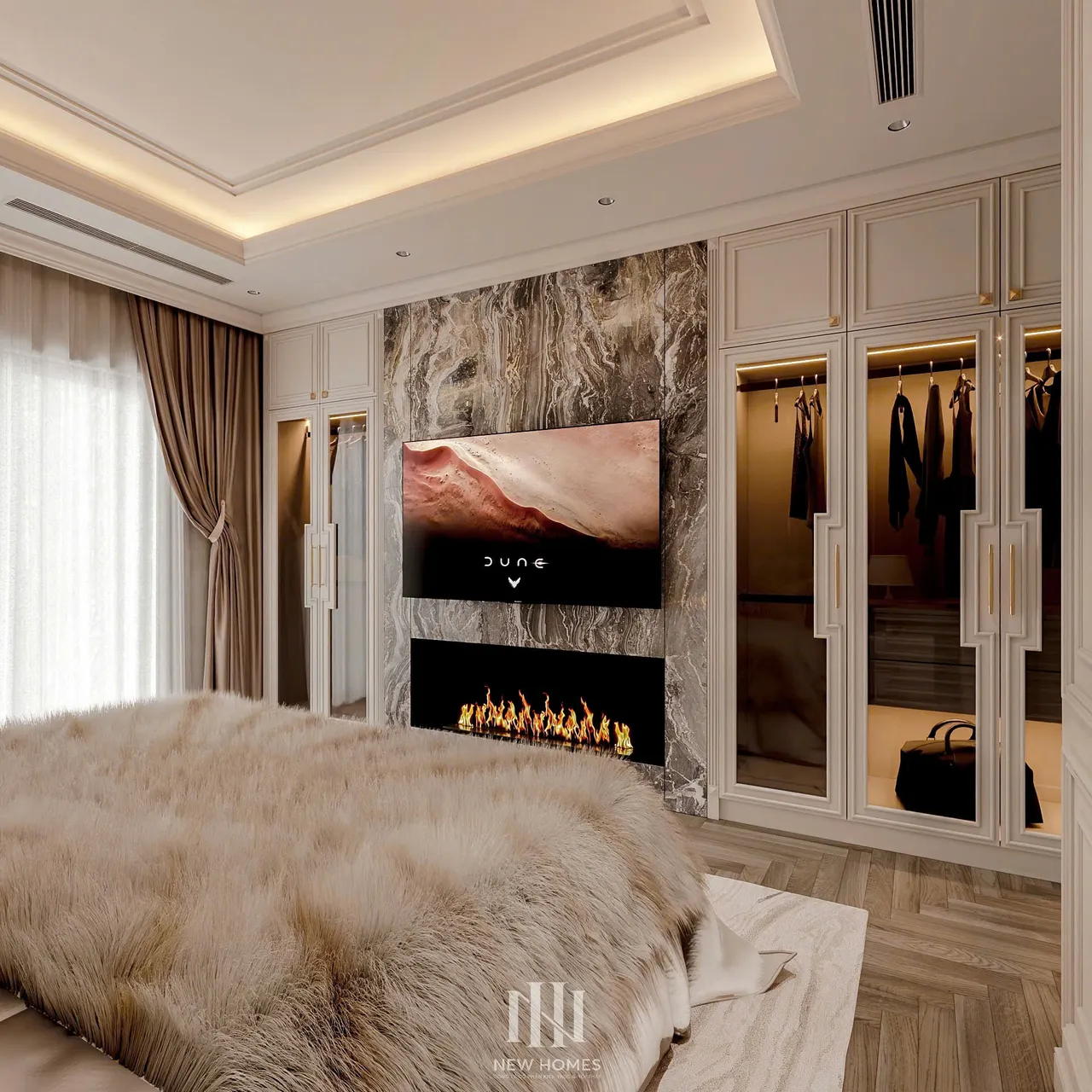 Mẫu nội thất Tân cổ điển — Nhà mặt đất — phòng ngủ master, thiết kế 3d